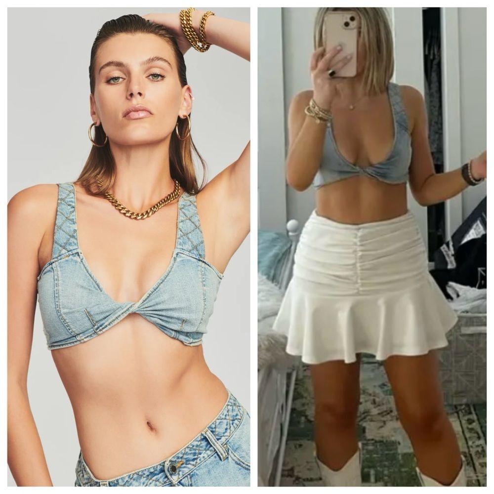 Retrofete Crop Top Denim Willis Bra Bralette Sleeveless size XS